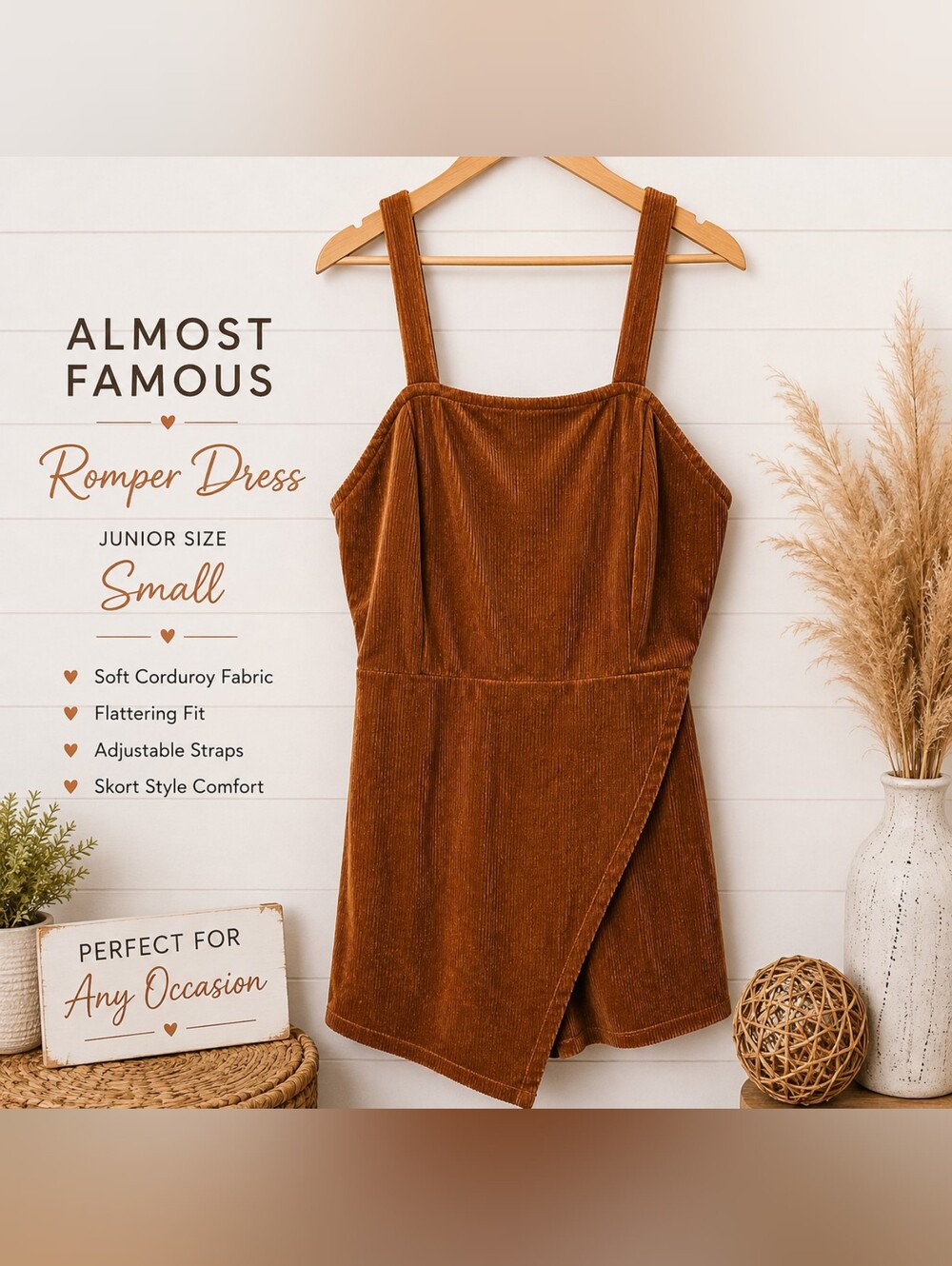 Almost Famous Rust Brown Corduroy Romper